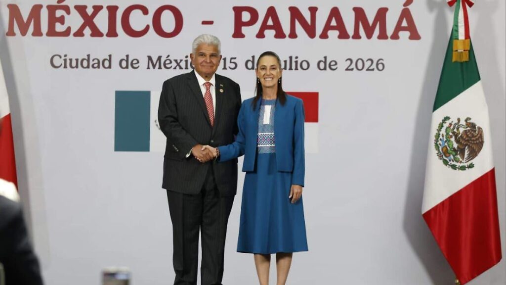 Claudia Sheinbaum y José Raúl Mulino durante reunión bilateral en Palacio Nacional